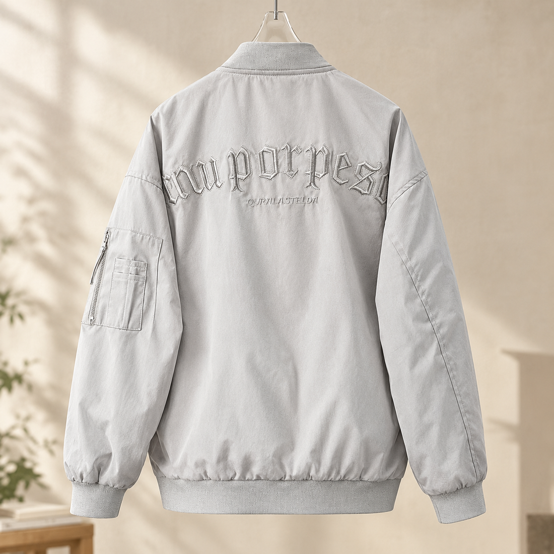 Alexander-Tate Embroidered Bomber Jacket - Light Gray