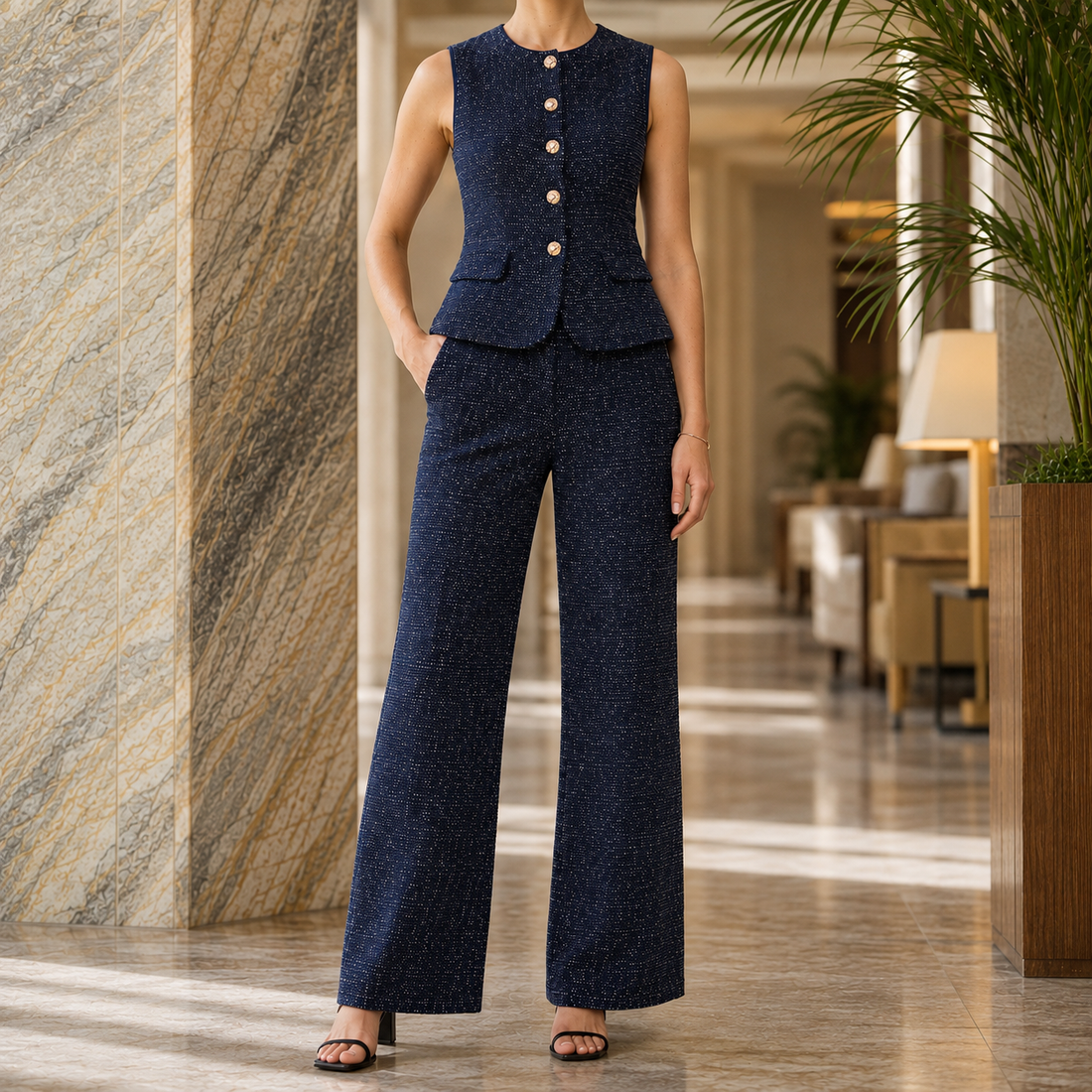 Brigitte Wide Leg Set - Navy