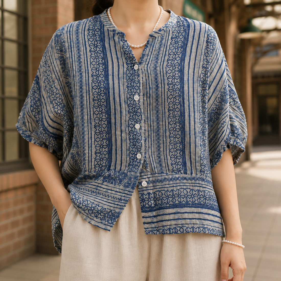 Colette-Rae Linen Blouse - Blue
