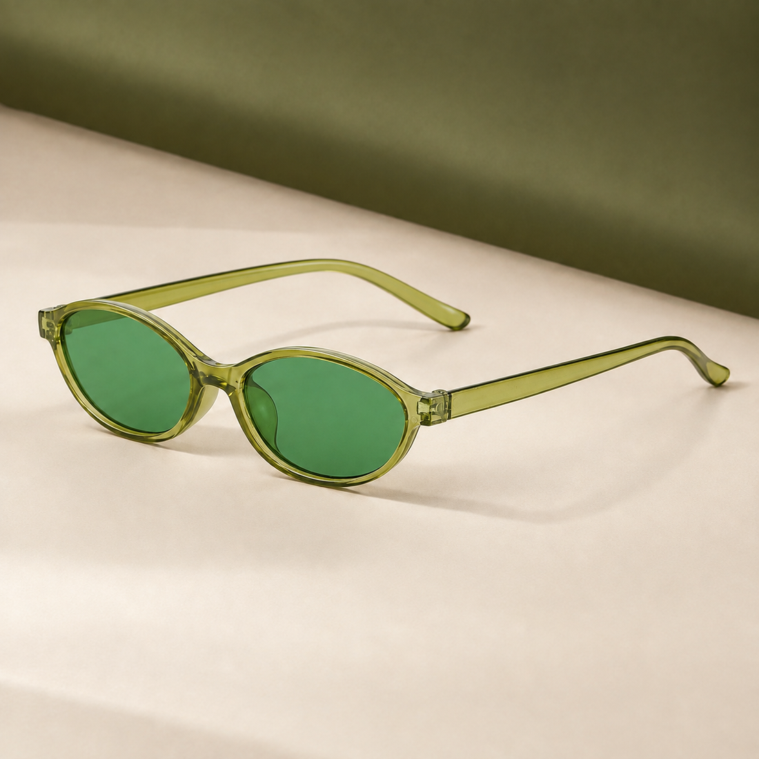 Lothaire Oval Sunglasses - Transparent Green Frame Green Film