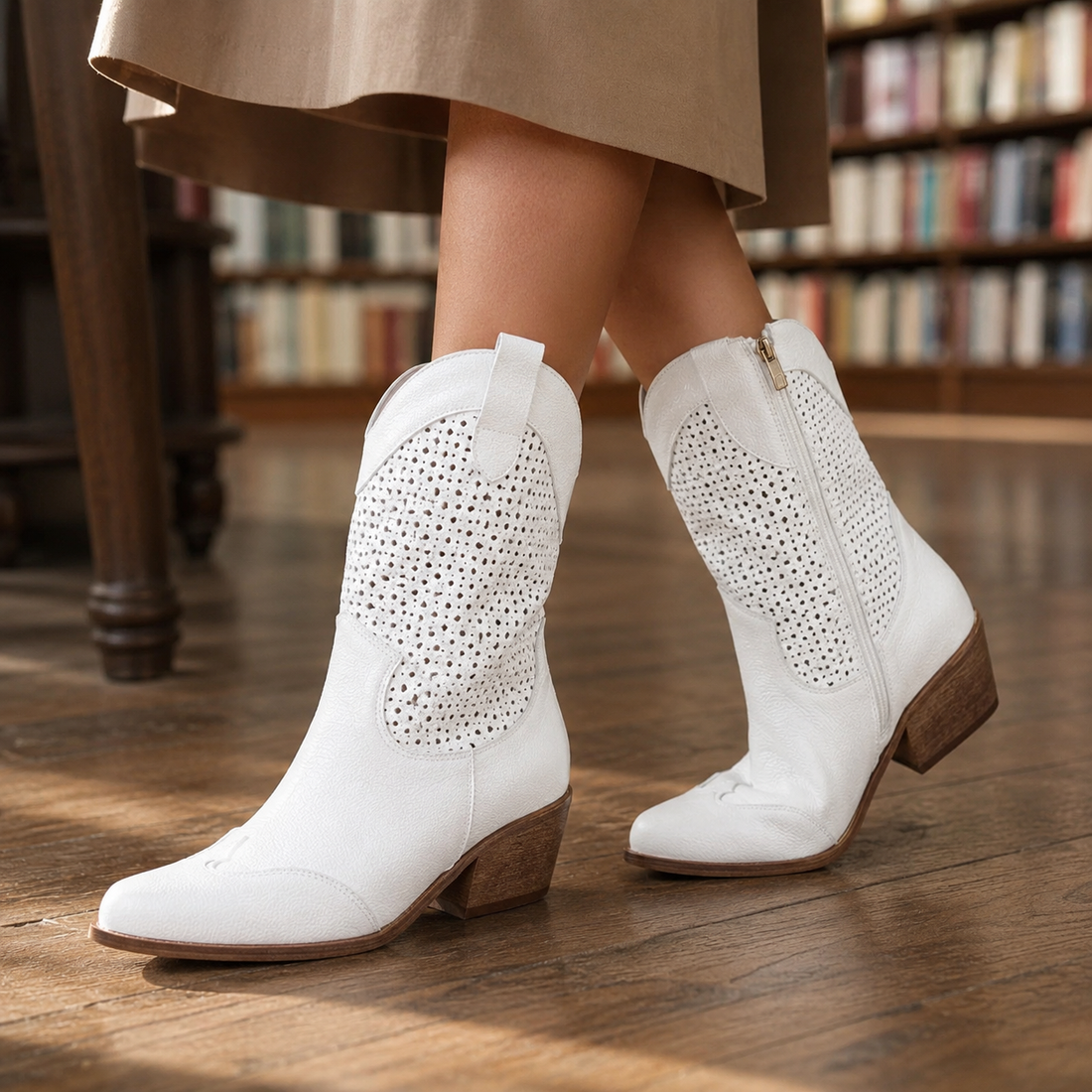 Giordano Leather Cowboy Boots - White