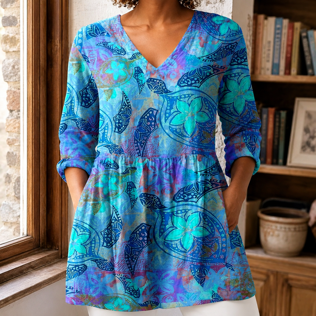 Sabine-Kate V-Neck Tunic - Blue