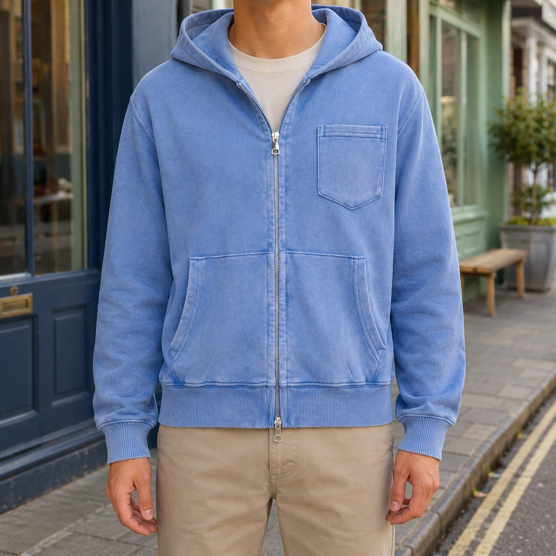 Mortimer Washed Zip Hoodie - Blue