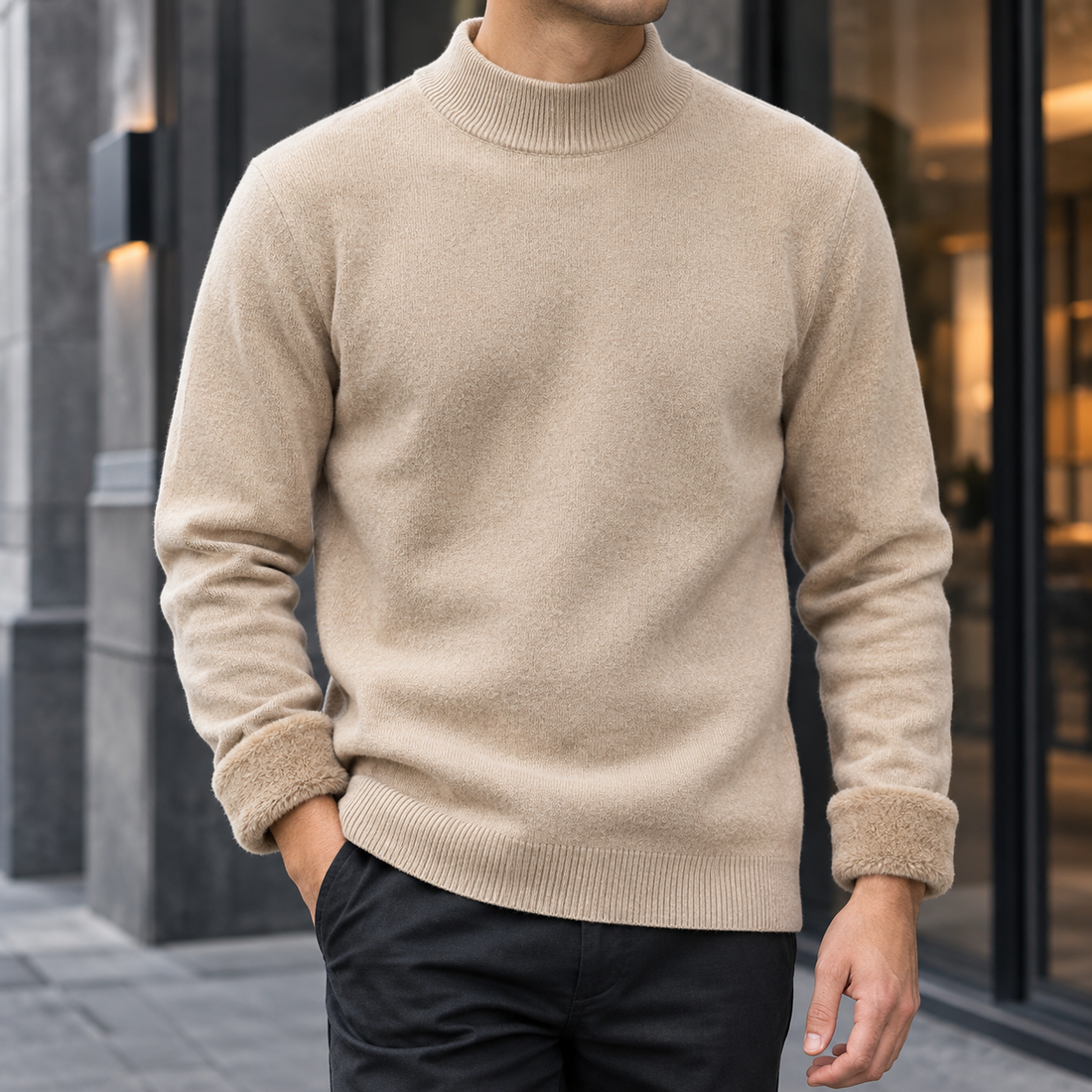 Simeon-Rhys Mock Neck Sweater - Beige