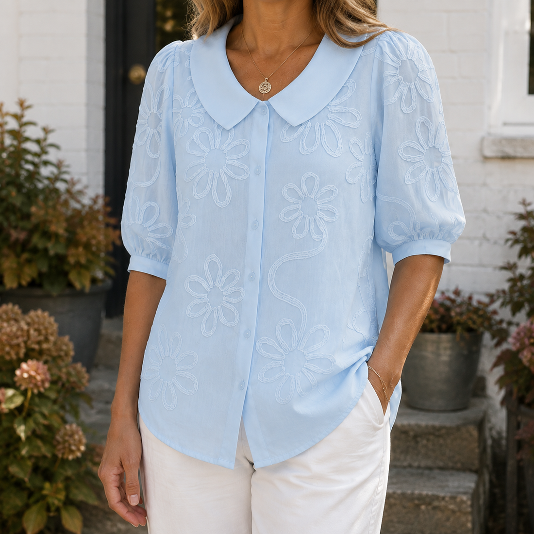Winona-Belle Floral Blouse - Light Blue
