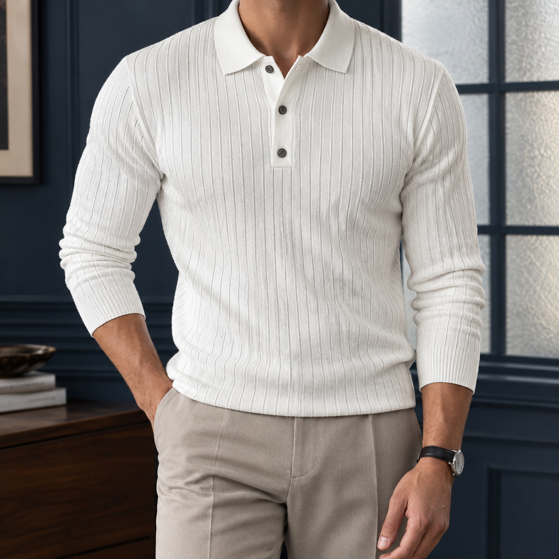 Douglas Ribbed Polo - White