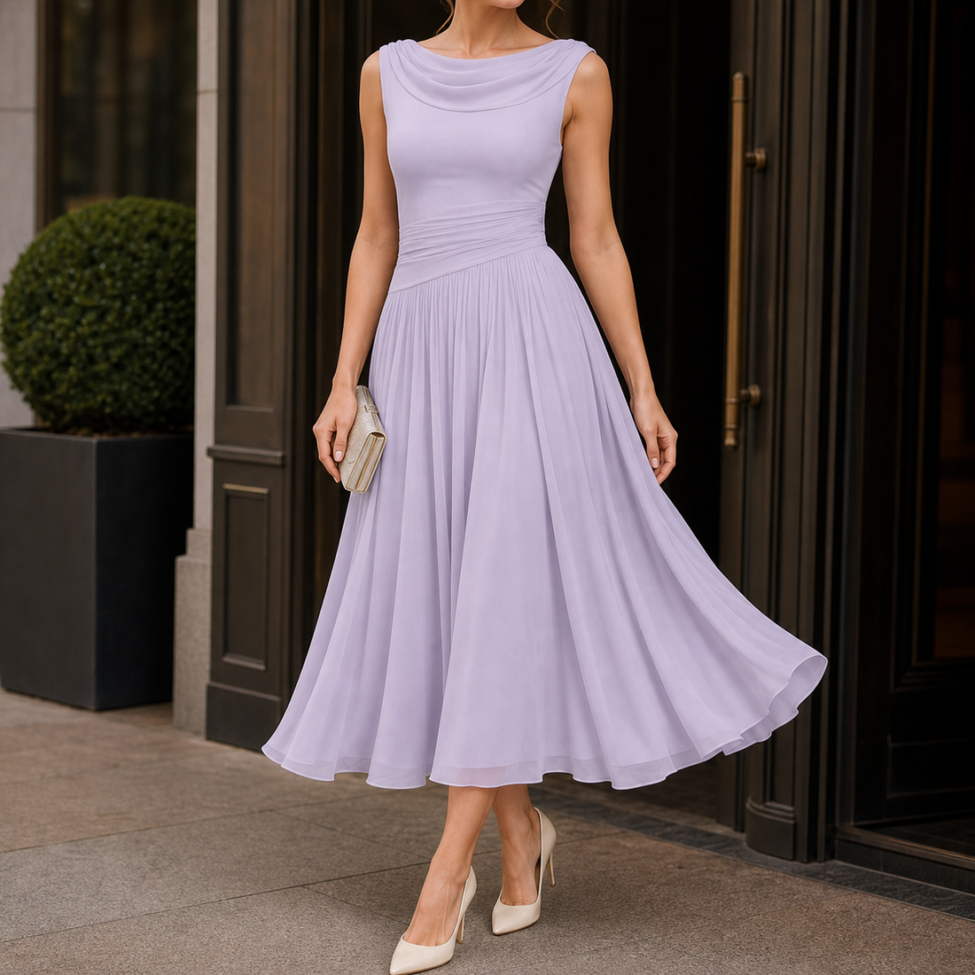 Verity Draped Midi Dress - Purple