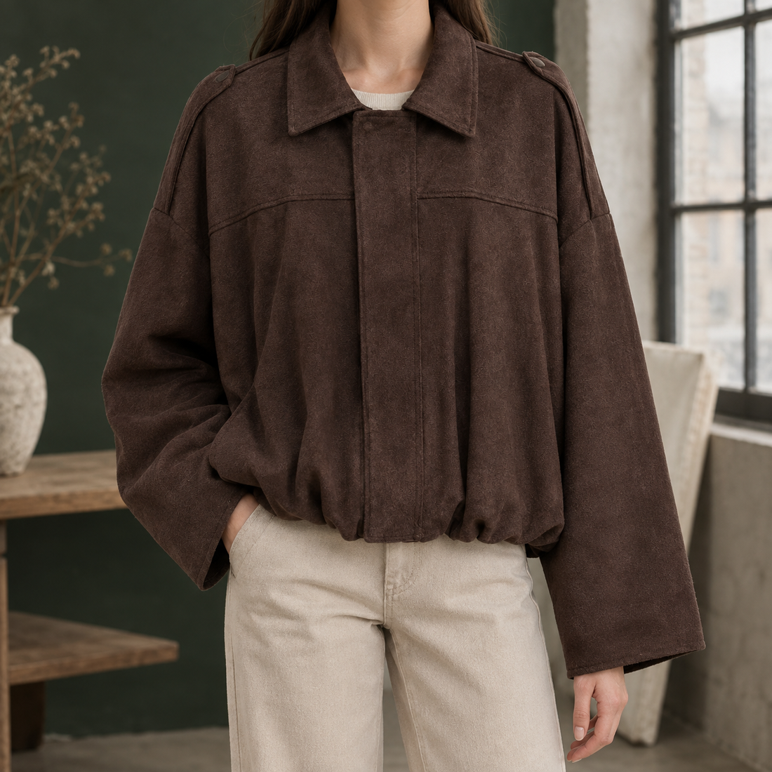 Riley-Skye Suede Bomber Jacket - Brown