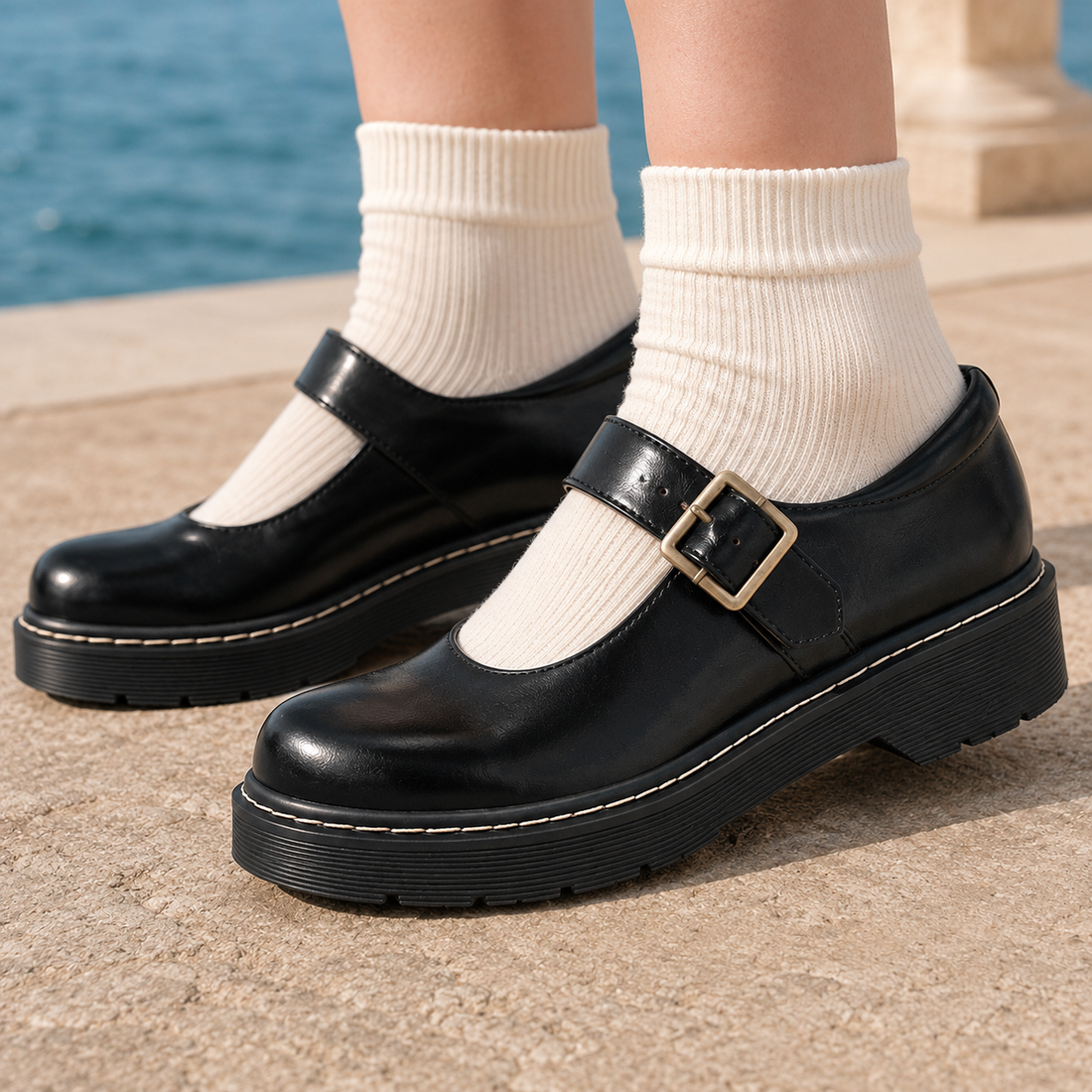 Bergamo Platform Mary Janes - Black