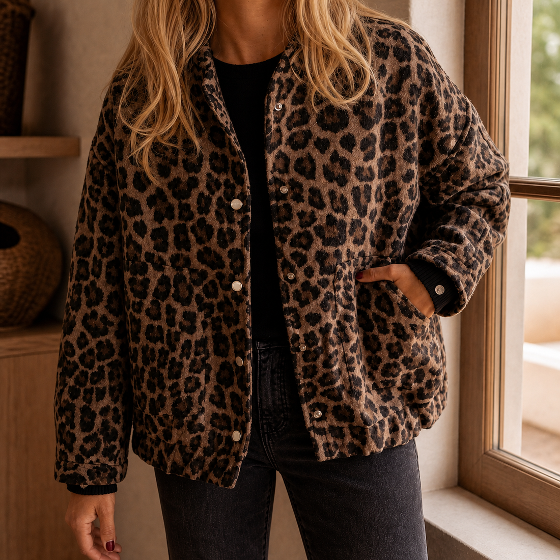 Sabina Leopard Bomber Jacket - Brown