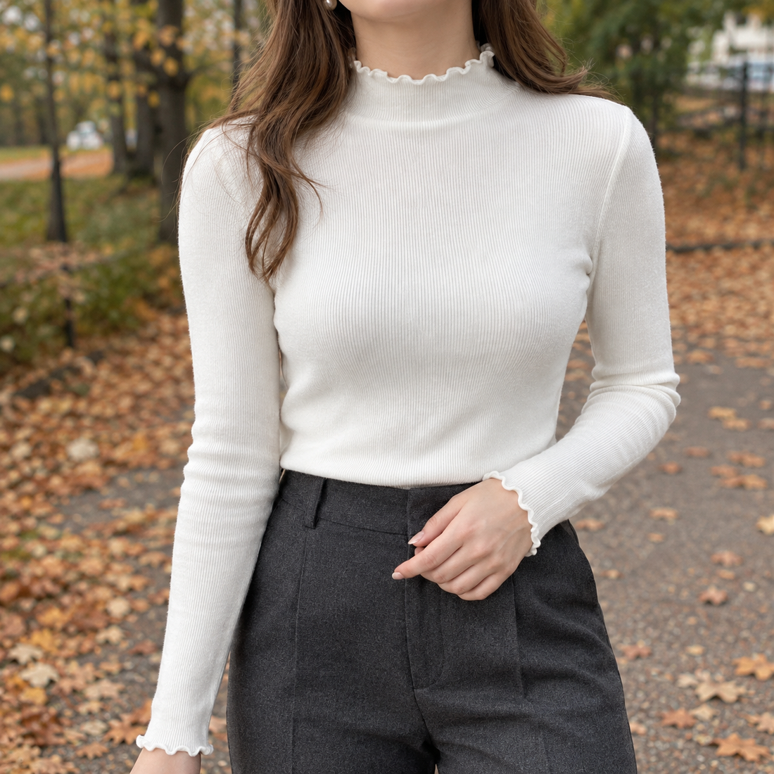 Ramona-Rose Mock Neck Top - White