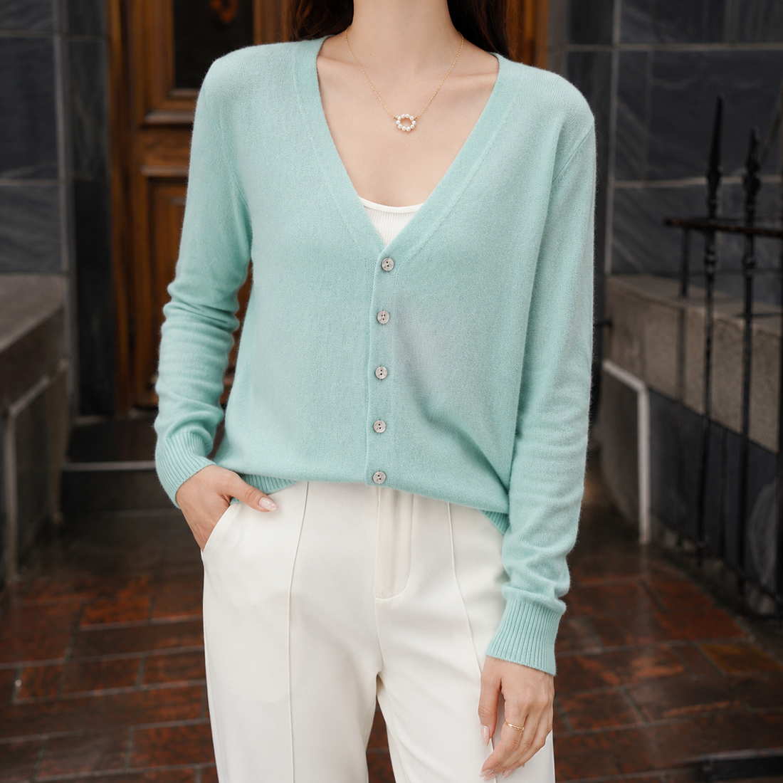 Briony V-Neck Cardigan - Mint Green