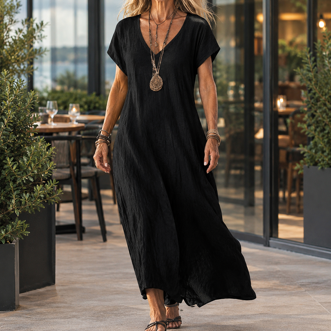 Oriane-Sage Relaxed Maxi Dress - Black