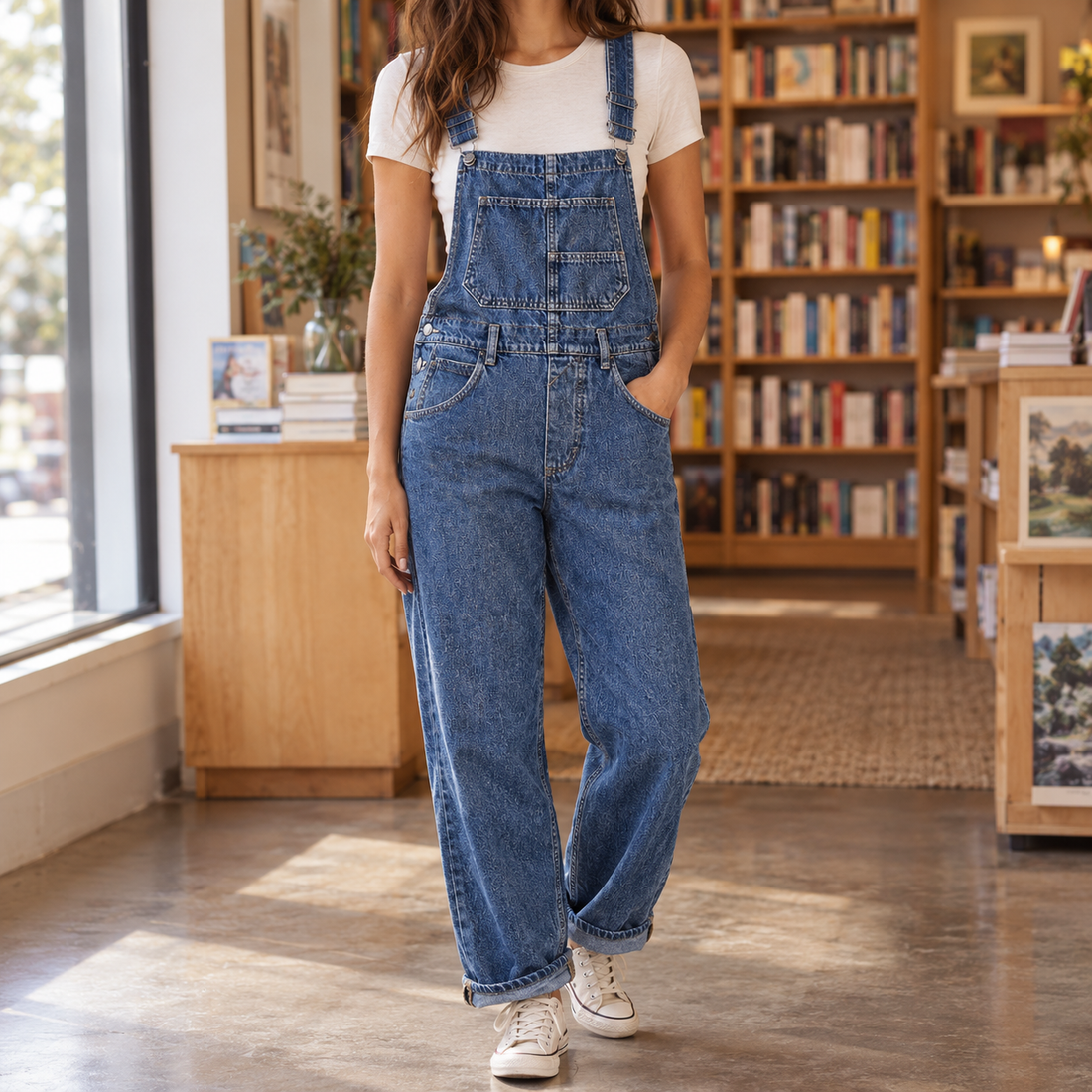 Keira-Rose Washed Denim Overalls - Dark Blue