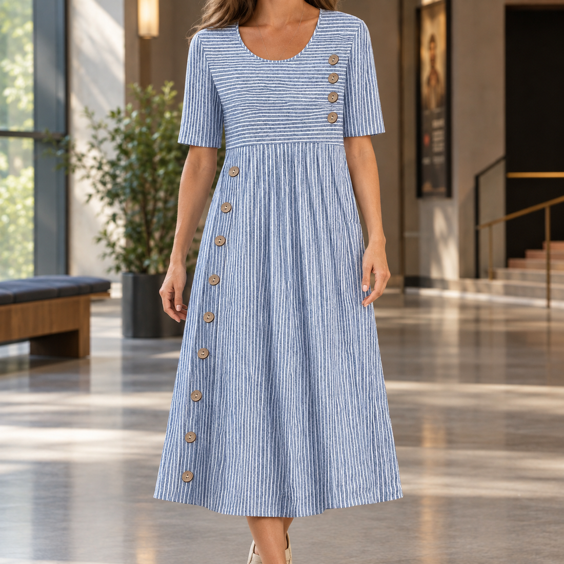 Molly-Rae Striped Midi Dress - Blue