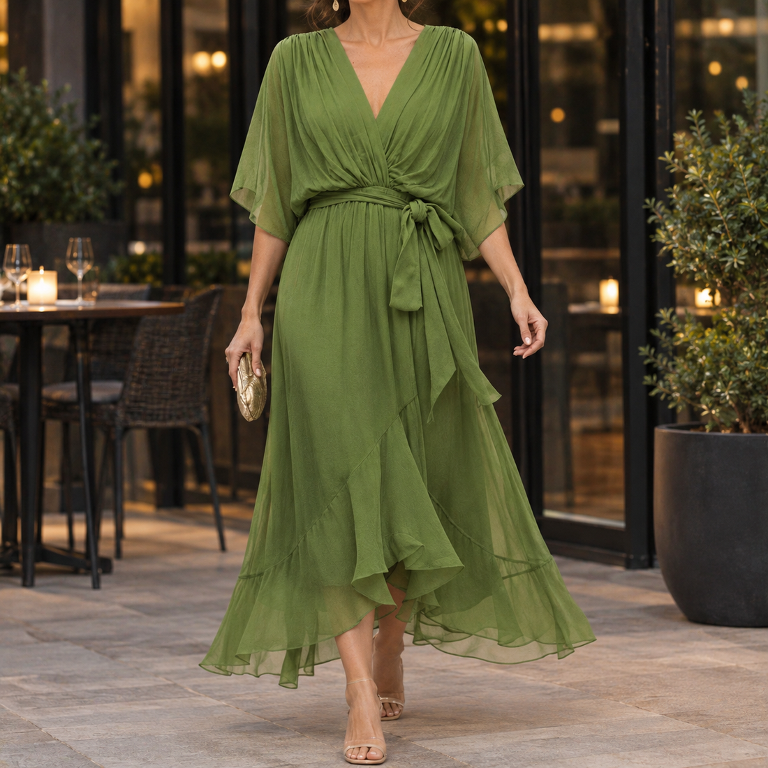 Tamsin-Skye Asymmetric Maxi Dress - Green