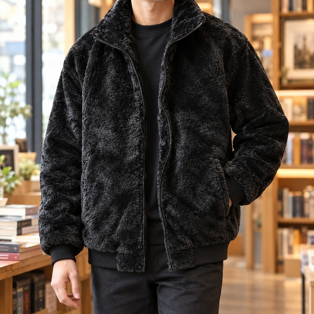 Jayden-Stone Plush Jacket - Black