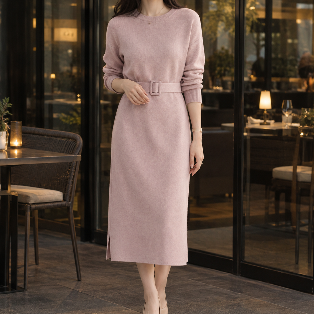 Natalie-Skye Belted Knit Dress - Pink
