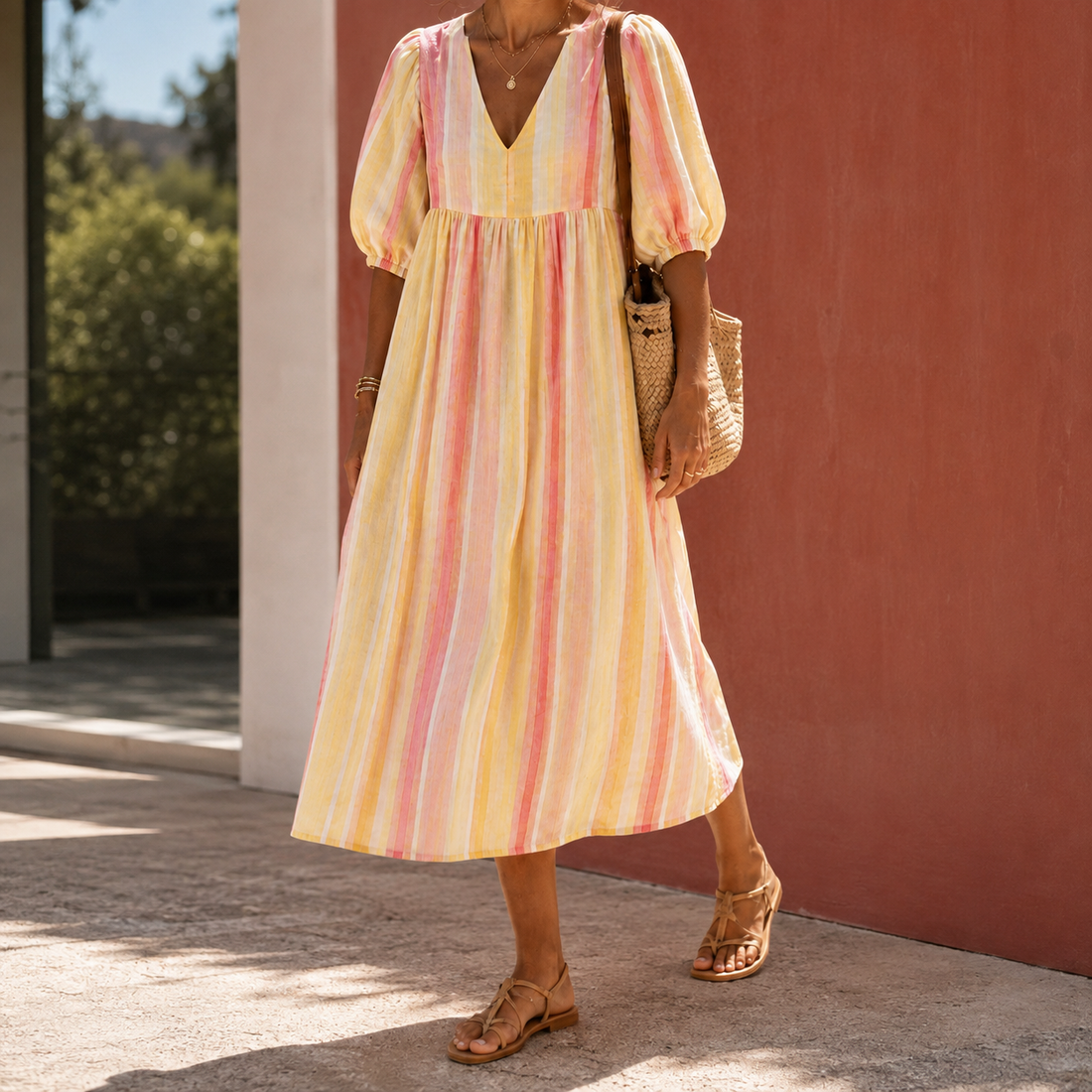 Ramona Striped Midi Dress - Orange