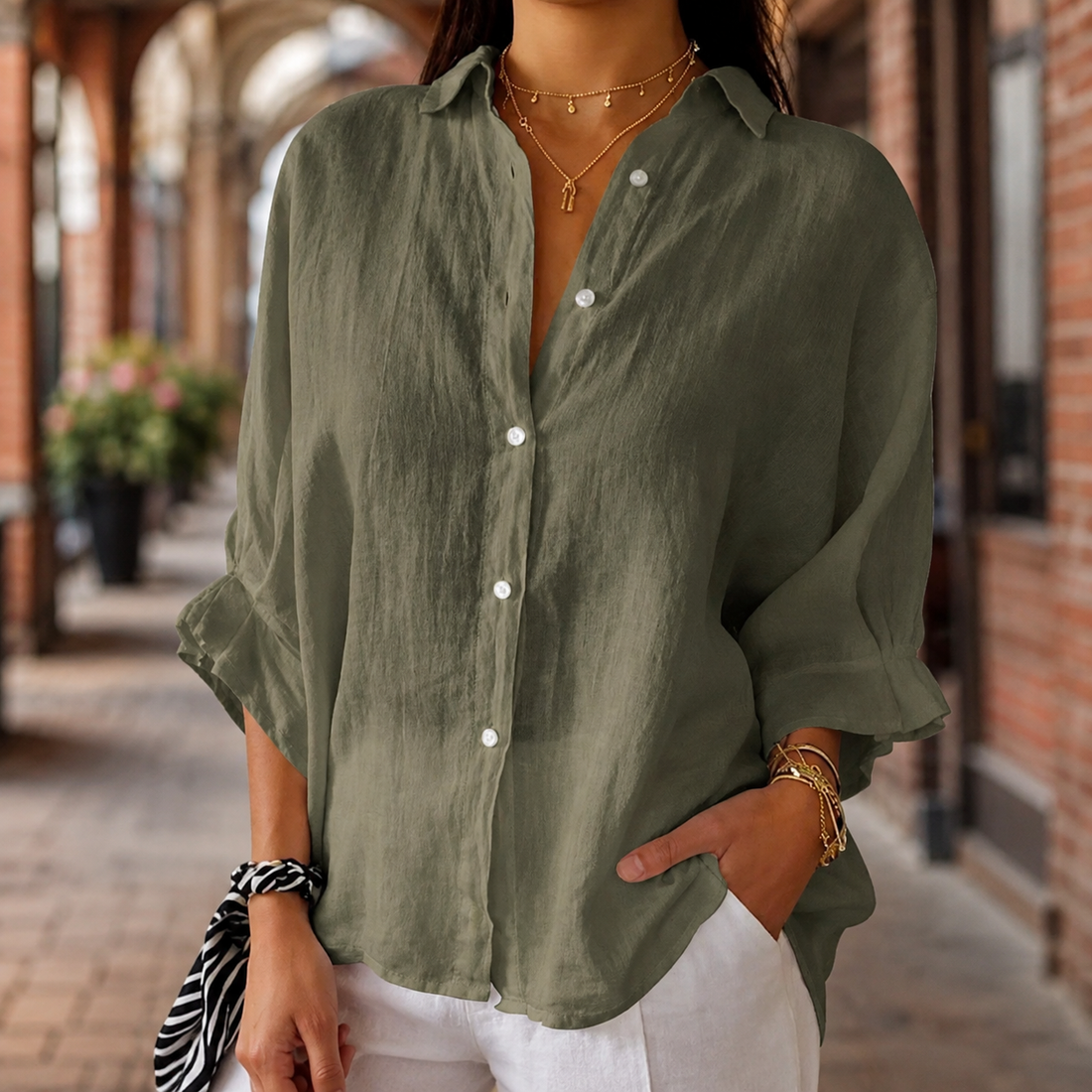 Tatiana-Hope Relaxed Shirt - Olive Green
