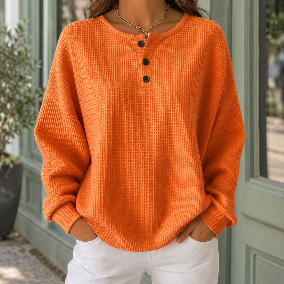 Annabel-Louise Waffle Sweater - Orange
