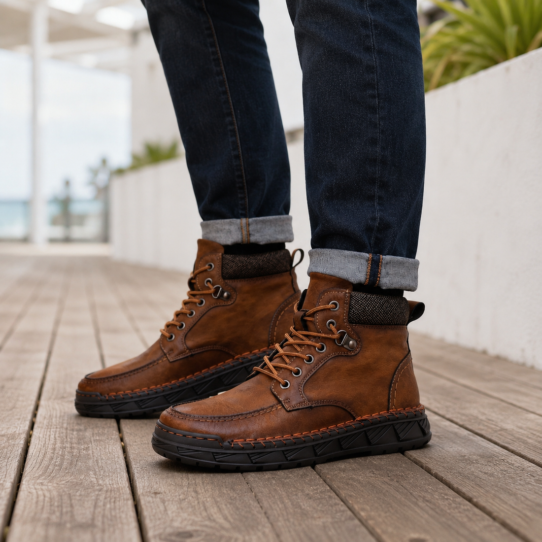 Falcone Moc Toe Boots - Chestnut Brown