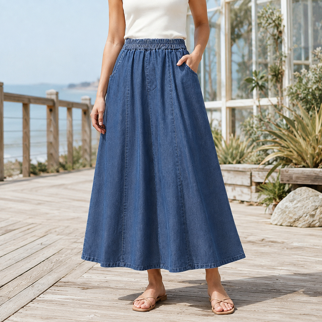 Lara-Mae Flowing Midi Skirt - Deep Blue
