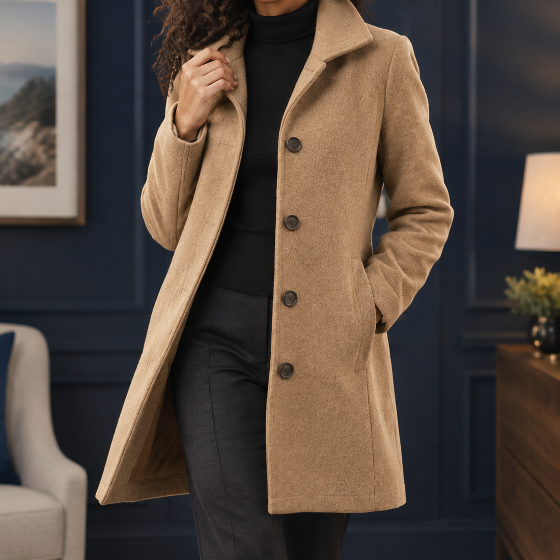 Colette-Eve Button Coat - Brown