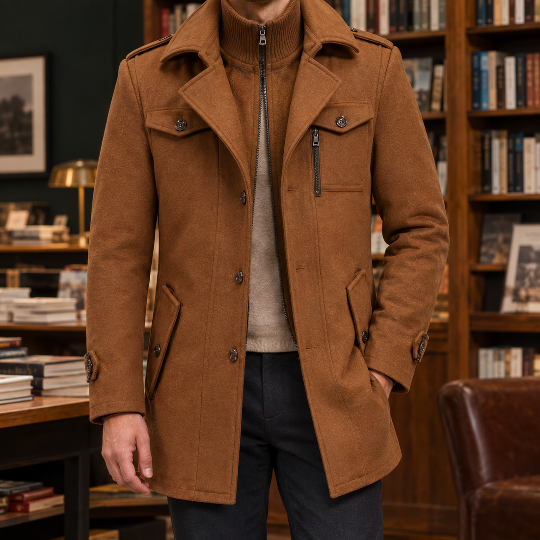 Archie-Miles Double Collar Jacket - Camel