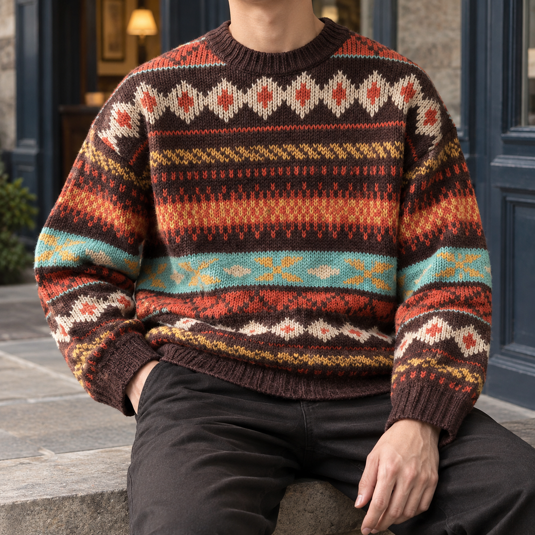 Reece Fair Isle Sweater - Coffee