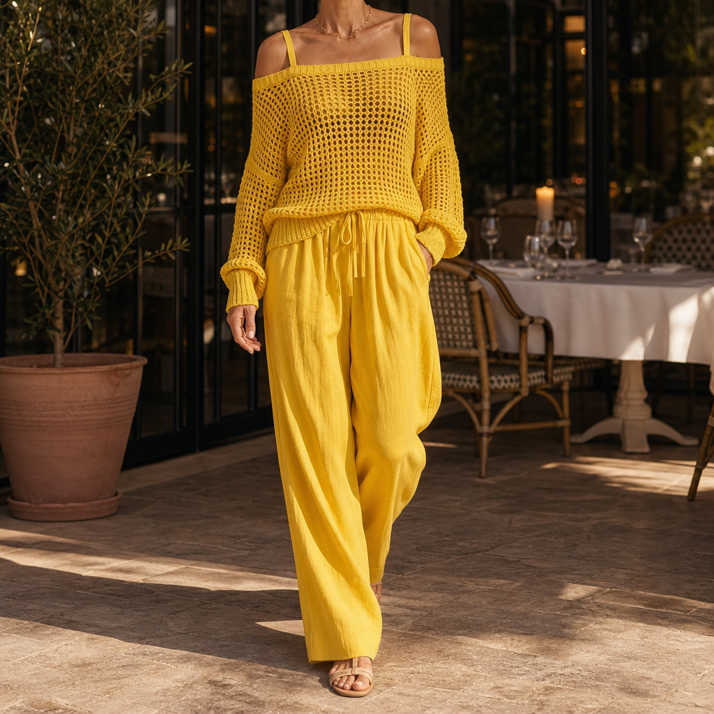 Eleanor-Hope Off-Shoulder Set - Yellow