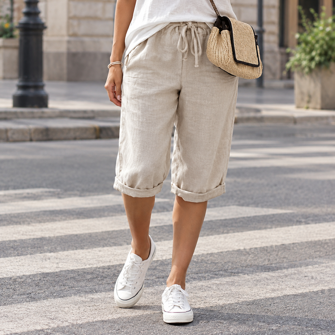 Mina-Rose Relaxed Capri Pants - Beige