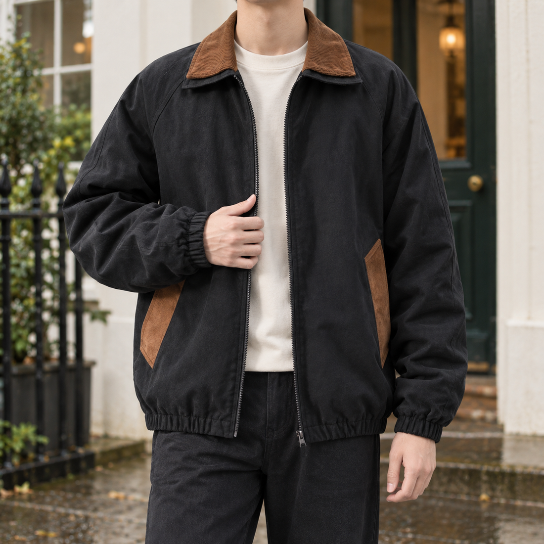 Erasmus-York Contrast Collar Jacket - Black