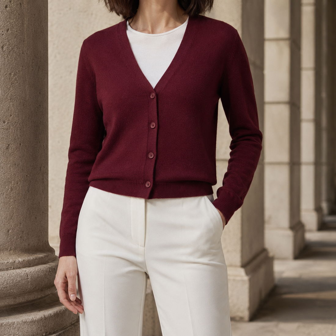 Marlene Merino Cardigan - Burgundy
