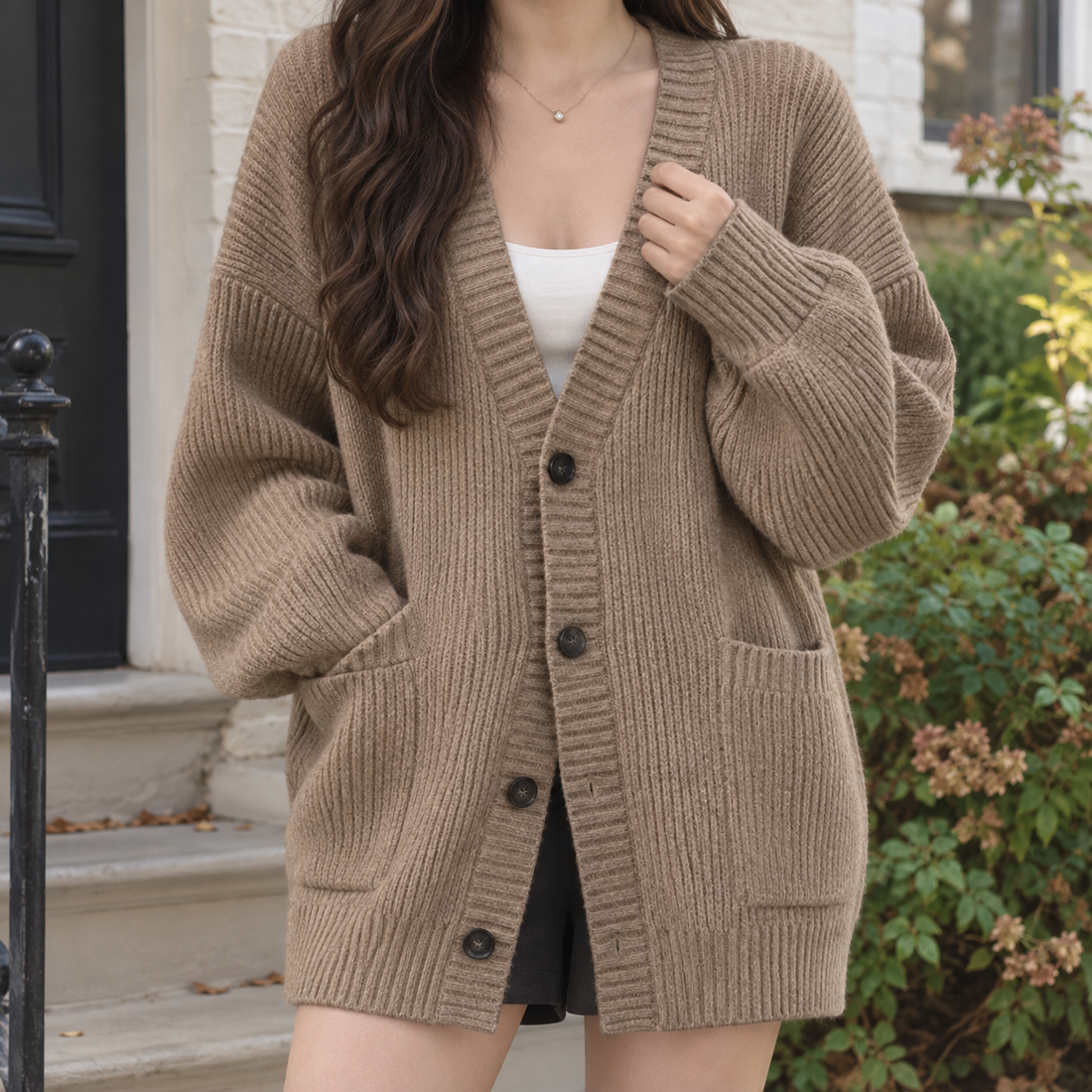 Augustine-Louise Ribbed Cardigan - Khaki