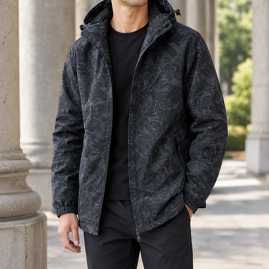 Harlan-Grey Tonal Print Jacket - Black