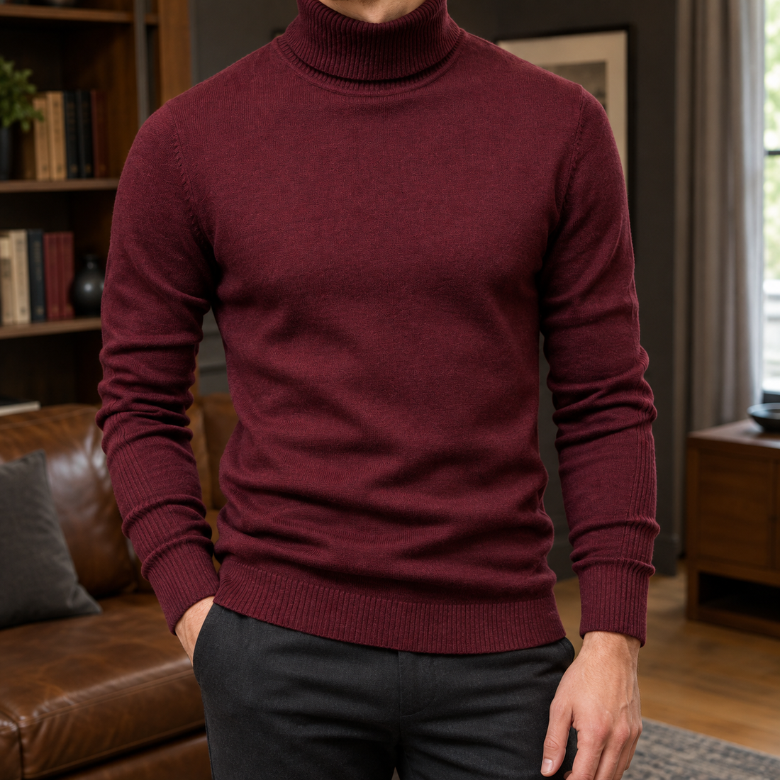 Duarte-Cole Turtleneck Sweater - High Collar Burgundy