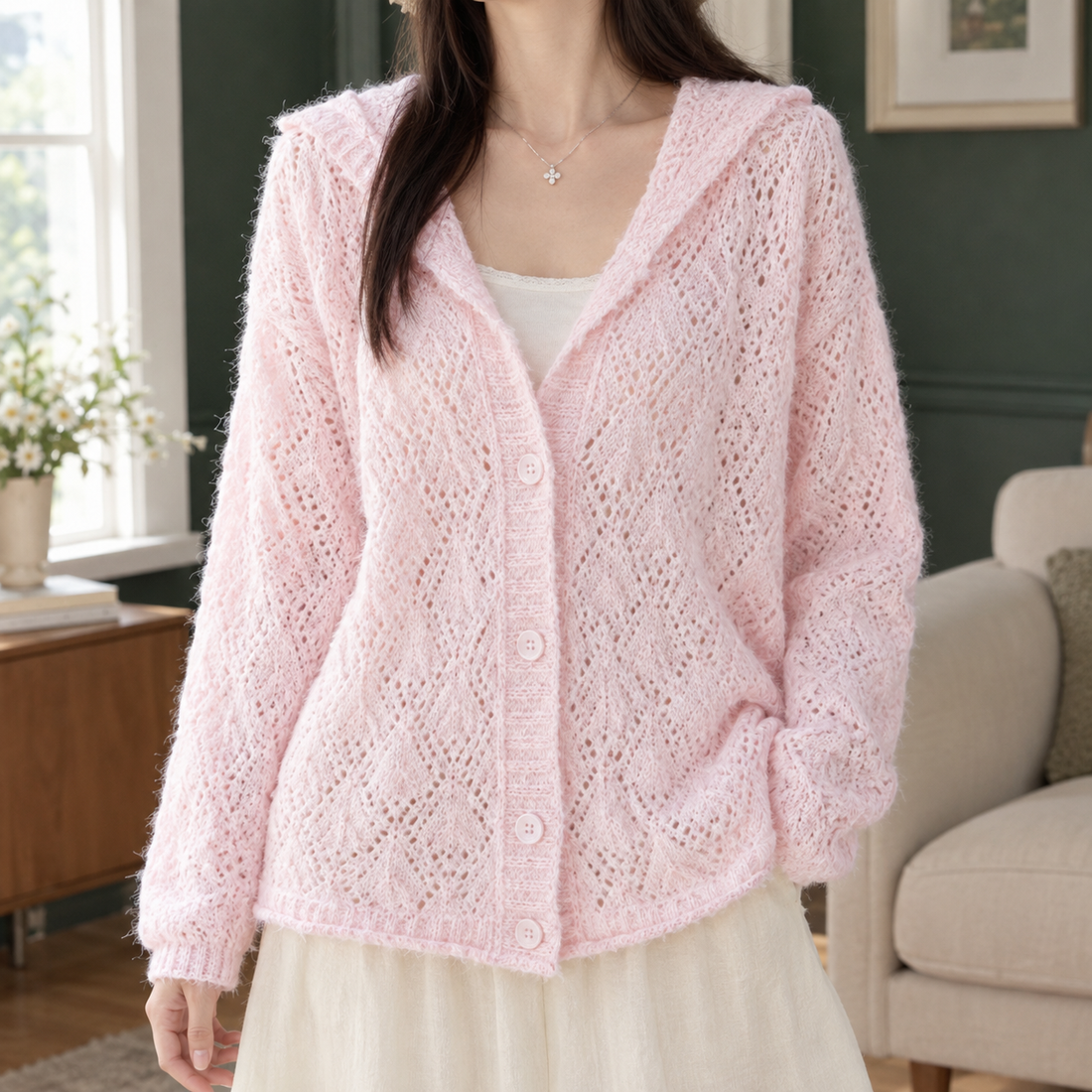 Salome-Hope Openwork Cardigan - Pink