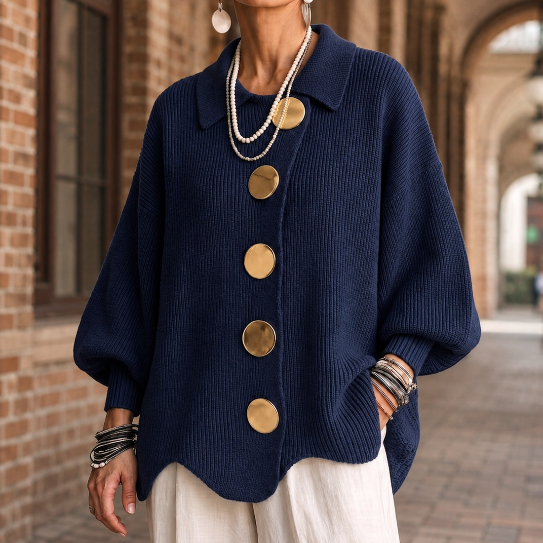 Yara-Lane Collared Sweater - Navy Blue
