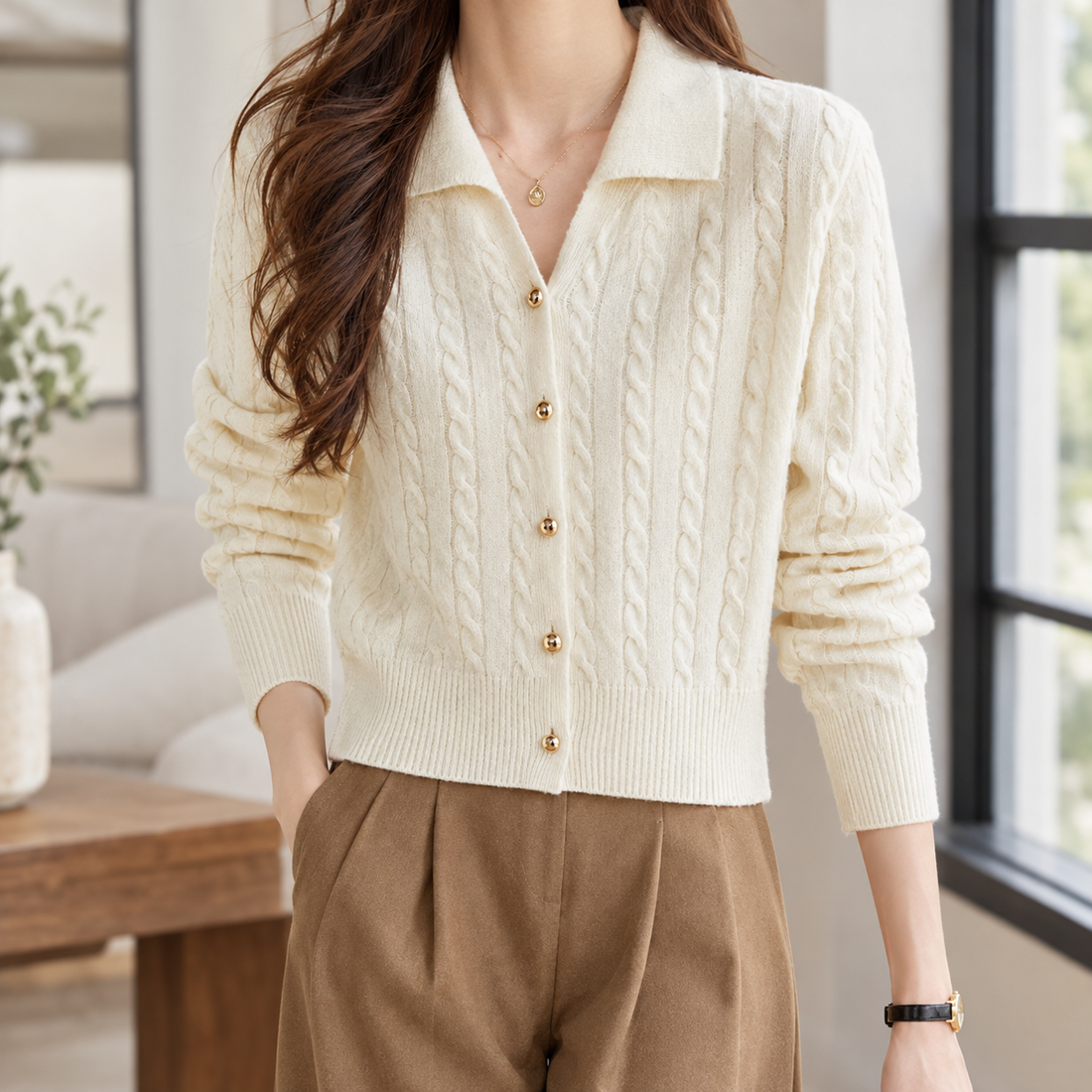 Livia-Rose Cable Knit Cardigan - White