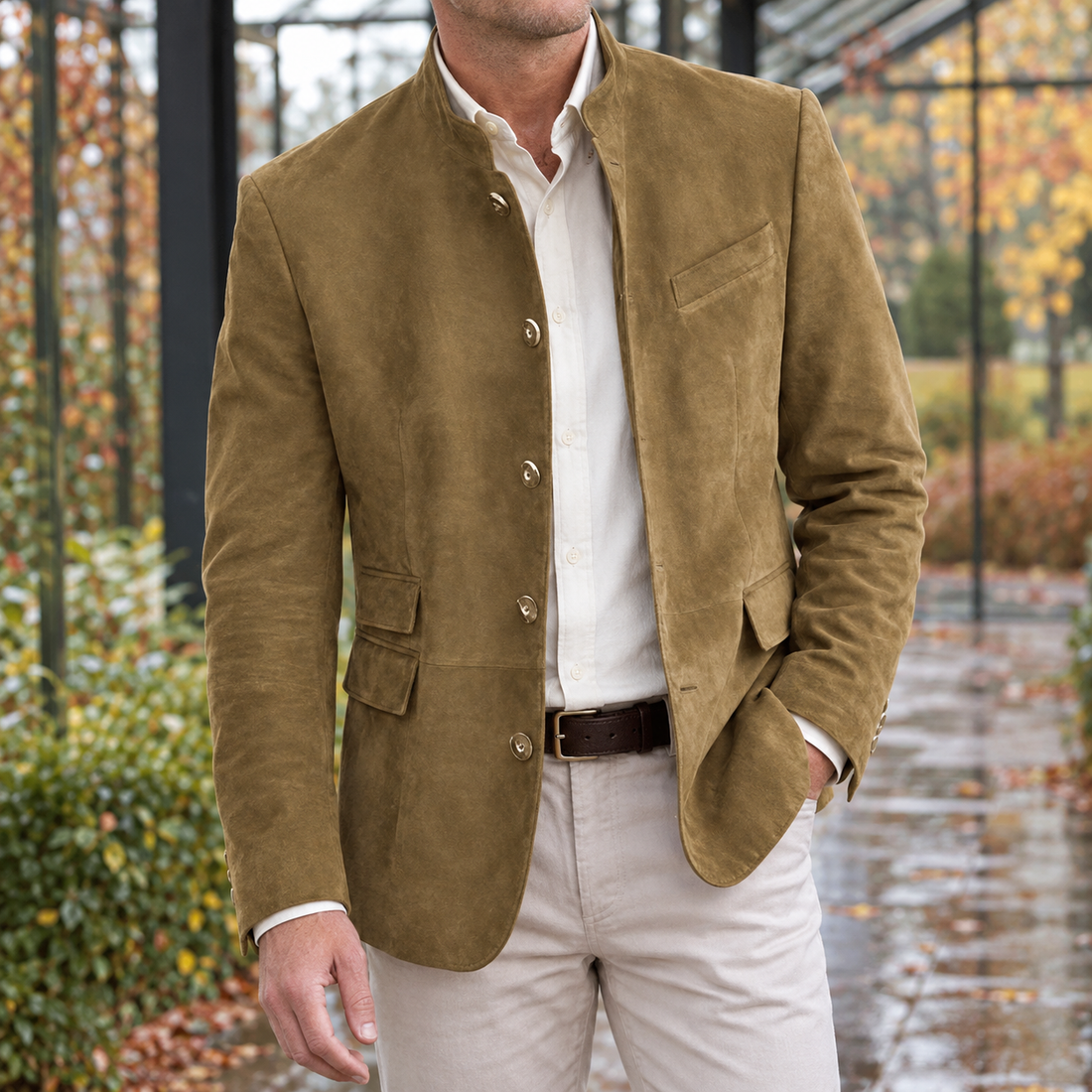 Carter-Tate Stand Collar Blazer - Khaki