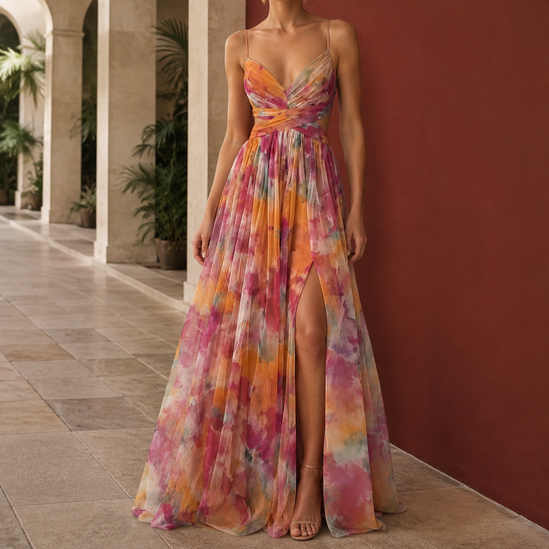 Ramona-Belle Cutout Maxi Dress - Orange
