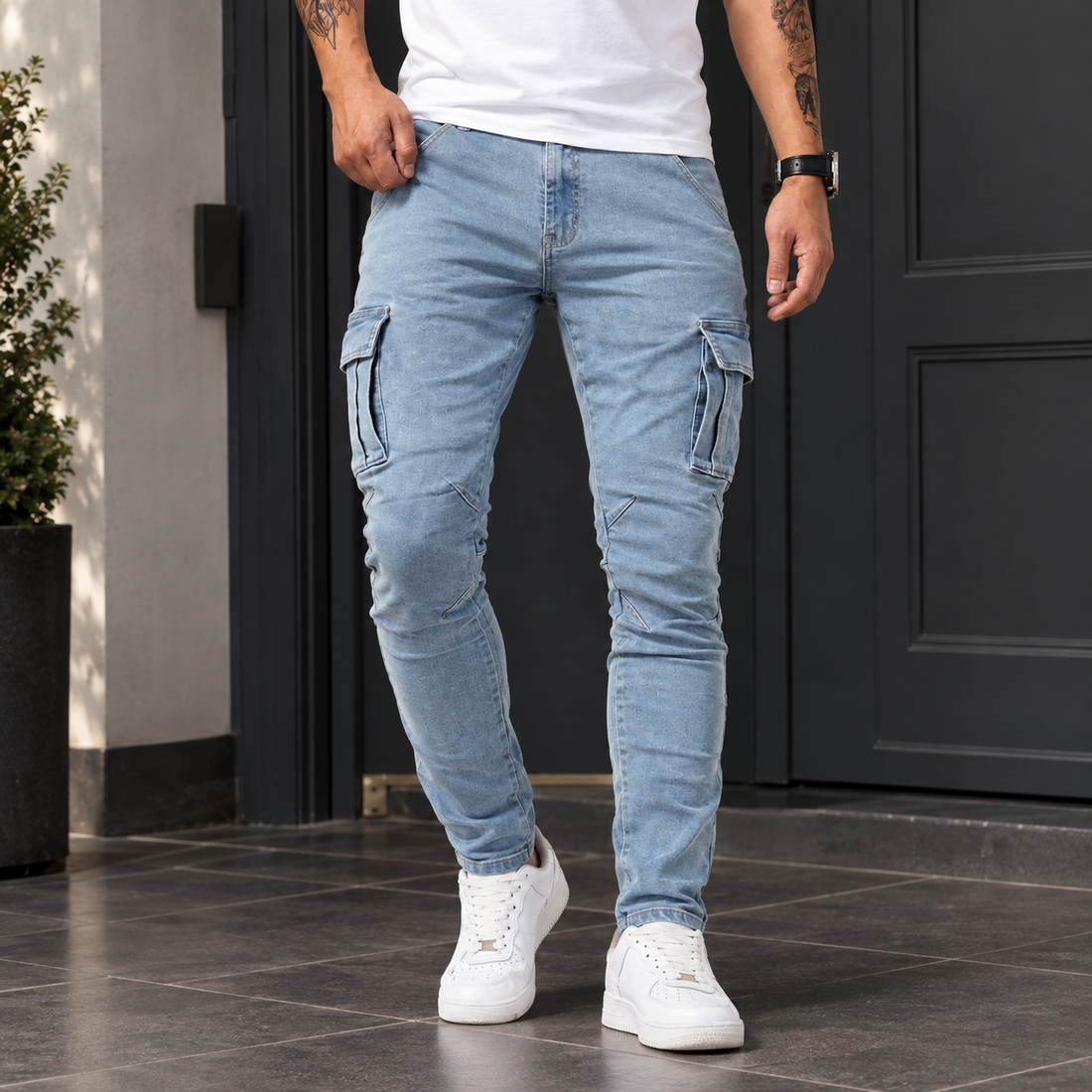 Maximilian Slim Cargo Pants - Light Blue