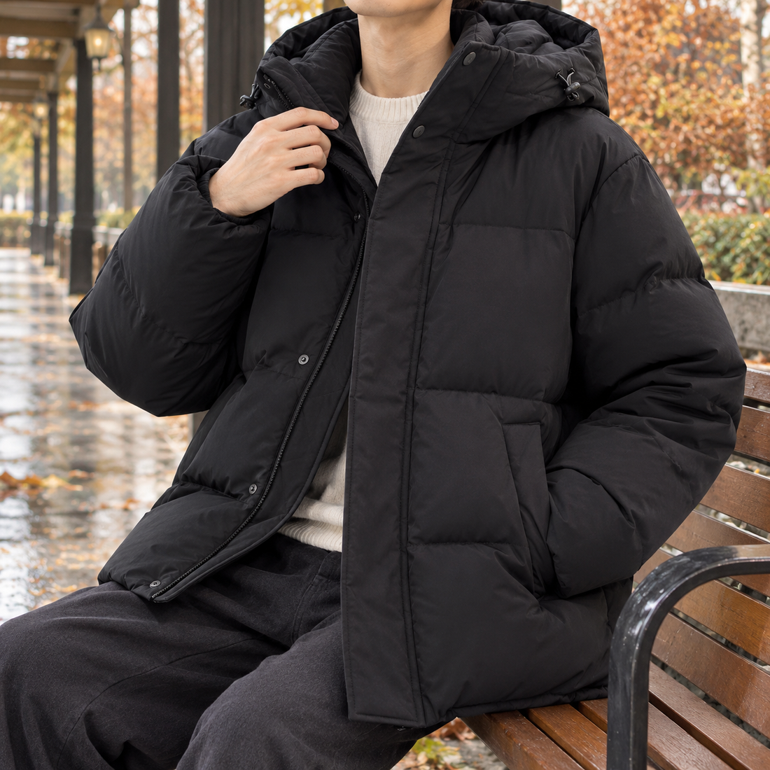 Olivier-James Hooded Puffer Jacket - Black