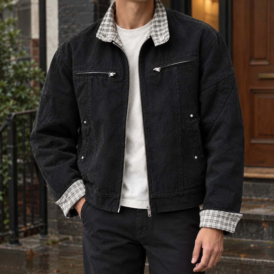 Nolan-West Contrast Collar Jacket - Black