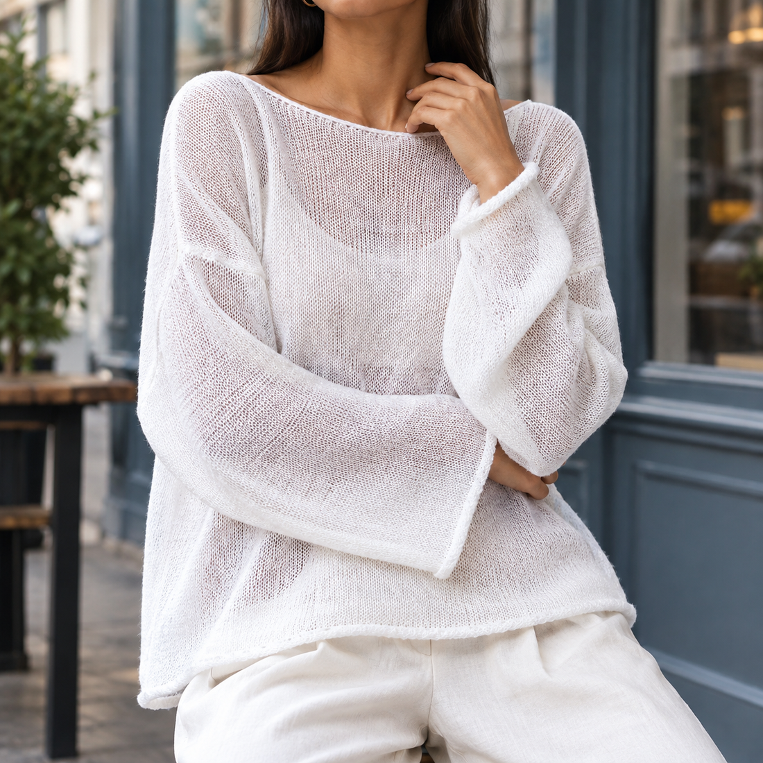 Ilaria-Rae Boat Neck Top - White