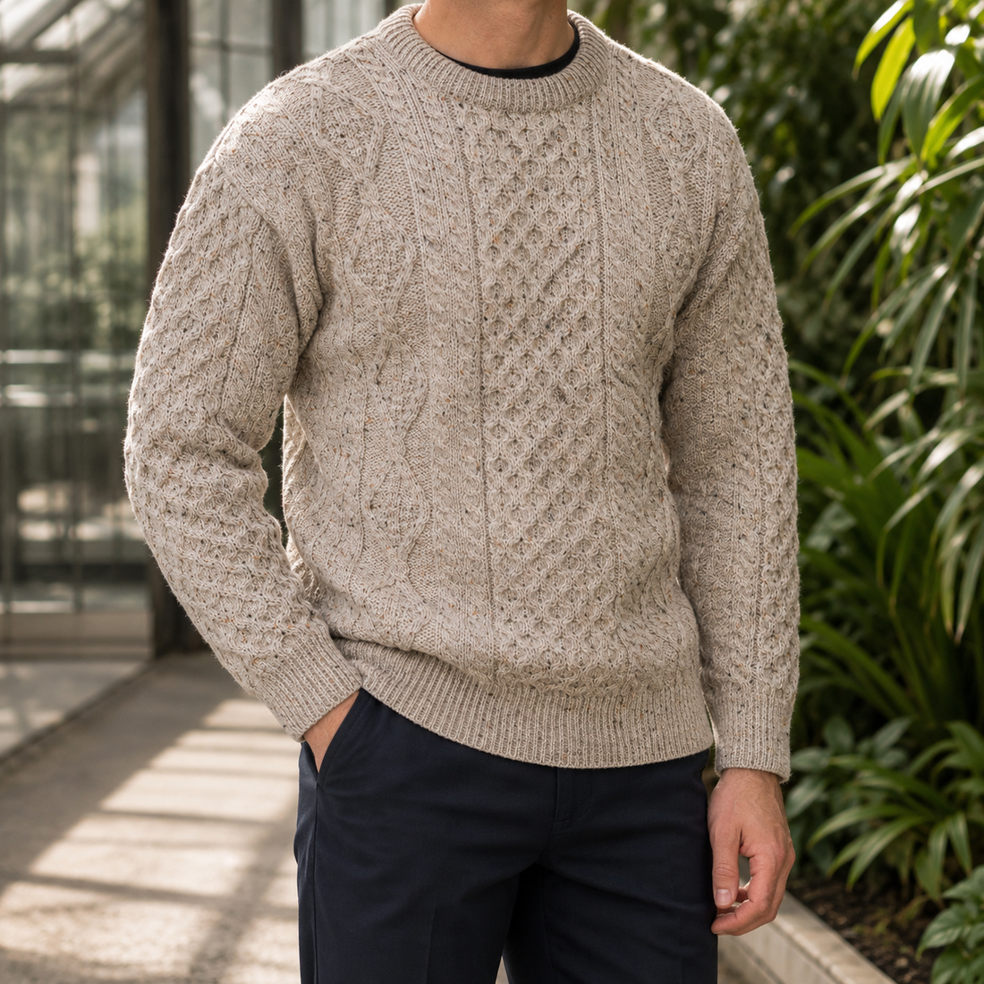 Beckett Aran Sweater - Oatmeal Fleck