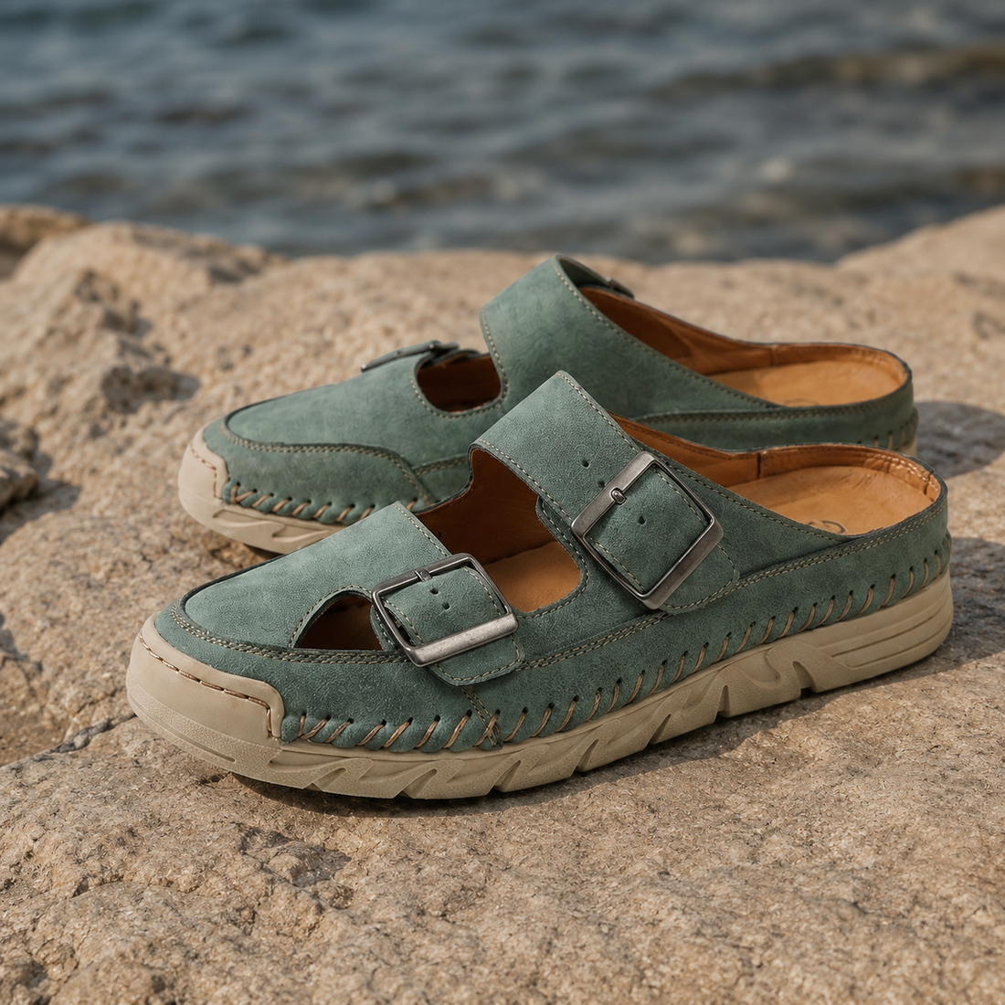 Angelini Double Buckle Mules - Green
