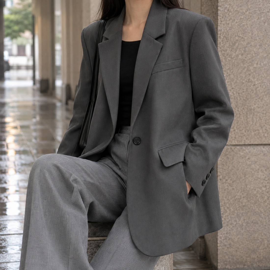 Margot-Pearl Relaxed Blazer - Gray