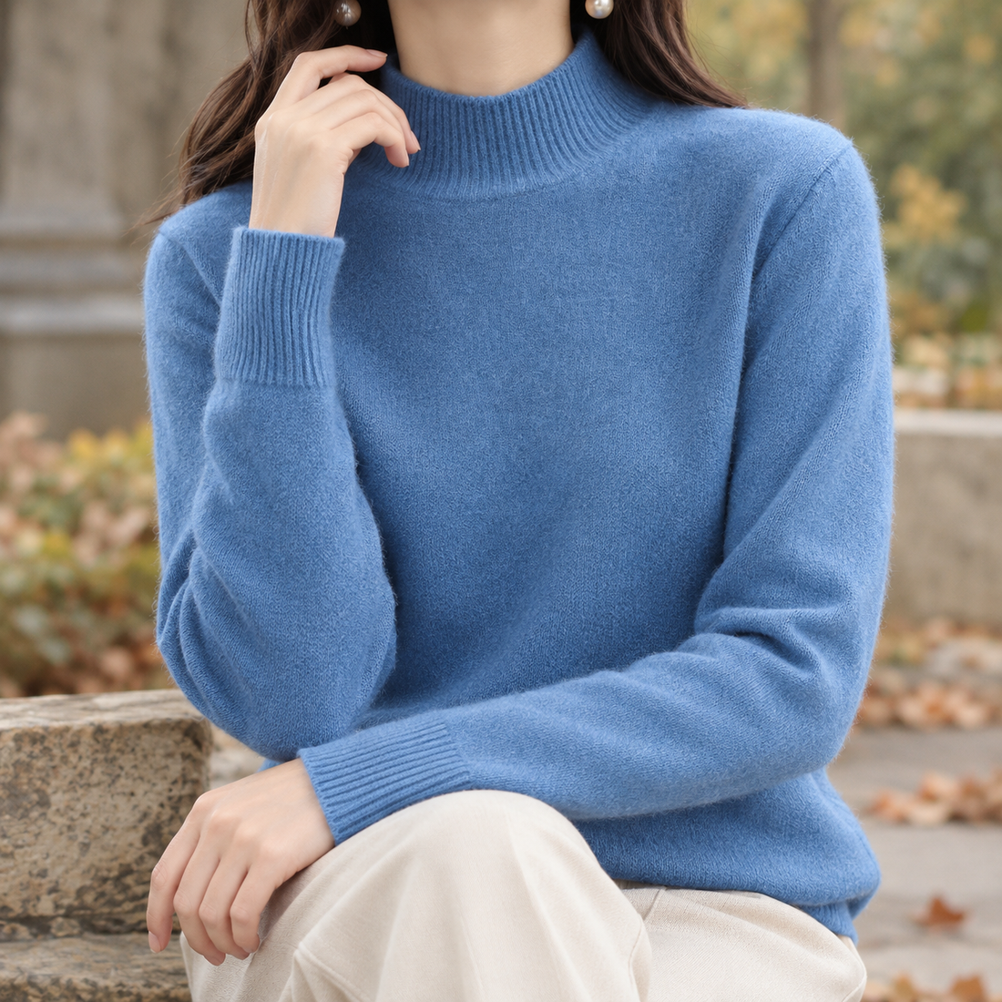 Selena-Belle Mock Neck Sweater - Haze Blue